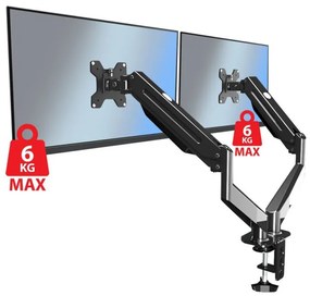 Suport monitor Esperanza ERW020, 17"-27", Pentru 2 monitoare, Mecanism cu arc, VESA 75/100 mm, Pana la 6 kg per brat, Negru