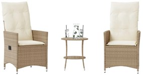 vidaXL Set bistro cu perne, 3 piese, bej, poliratan