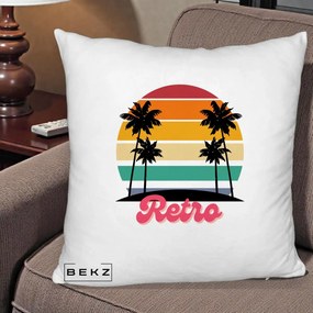 Perna Decorativa Retro Sunset Palmieri, 40x40 cm, Alb Pufos, Husa Detasabila, Perna Inclusa, BEKZ®