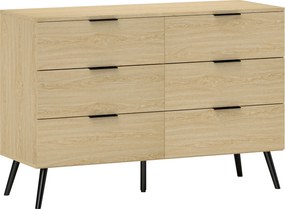 HOMCOM Comodă cu 6 Sertare, Unitate de Depozitare pentru Dormitor, Living, 110x40x75 cm, Lemn Natural | Aosom Romania