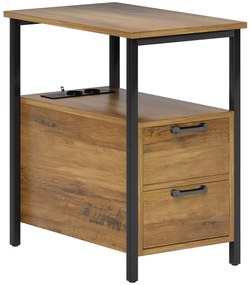 HOMCOM Masa auxiliară masa de noapte cu 2 prize port USB 1 priză tip C cablu de 143 cm sertare și raft lemn natural | Aosom Romania