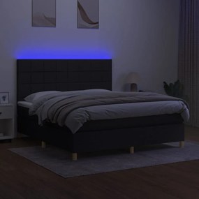 Pat cu arcuri, saltea si LED, negru, 180x200 cm, textil Negru, 180 x 200 cm, Cu blocuri patrate