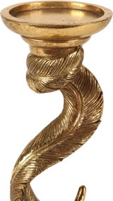 Sfeșnic din polirășină, auriu, model pană, 26,5 x 11 cm, „Plume”