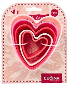Set 5 forme, inimioare, pentru prăjituri, culoarea roz, diferite mărimi