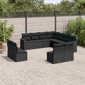 3219115 vidaXL Set canapele de grădină cu perne, 11 piese, negru, poliratan