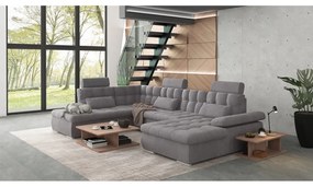 Colțar gri extensibil, cu spațiu de depozitare (cu colț pe partea stângă, în formă de "U") Merkur – Ropez