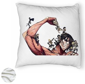 Perna Decorativa Fluffy cu Attack on Titan Giant, 40x40 cm, Alba, Husa Detasabila, Burduf