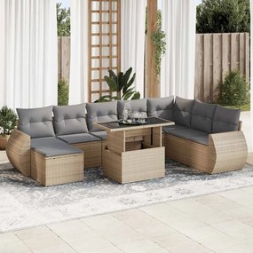vidaXL Set canapele de grădină, 9 piese, cu perne, bej, poliratan