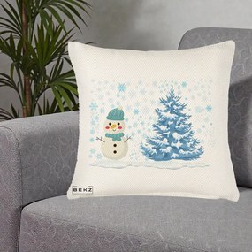 Perna Decorativa Om de Zapada si Brad Craciun, 40x40 cm, Crem Reliefat, Husa Detasabila, Perna Inclusa, BEKZ®