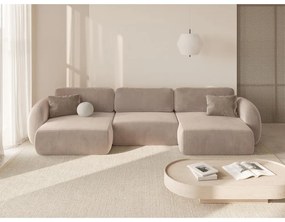 Colțar bej extensibil/cu spațiu de depozitare cu tapițerie din catifea (în formă de "U") Tonale – Cosmopolitan Design