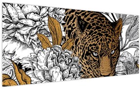 Tablou - Leopard între flori (120x50 cm)