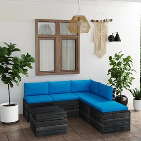 Set mobilier gradina paleti cu perne 6 piese lemn masiv pin Albastru deschis, 6