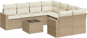 vidaXL Set canapele de grădină, 9 piese, cu perne, bej, poliratan