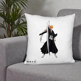 Perna Personalizata Bleach Ichigo Kurosaki Zangetsu, 40x40 cm, Alb Pufos, Husa Detasabila, Perna Inclusa, BEKZ®