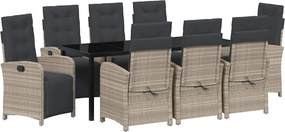 vidaXL Set de masă pentru grădină cu pernă 9 pcs Gri deschis poliratan