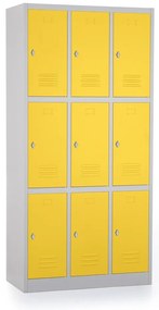 Dulap metalic - 9 cutii, 90 x 45 x 185 cm, blocare cu rotire, galben - ral 1023