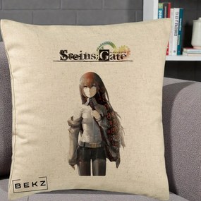Perna Personalizata Steins Gate Kurisu Makise Anime, 40x40 cm, Bej, Husa Detasabila, Perna Inclusa, BEKZ®