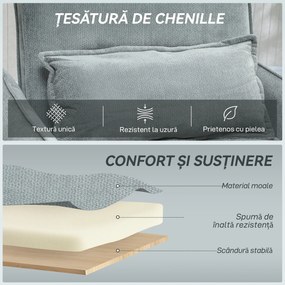 HOMCOM Fotoliu Pat 3 în 1 Pliabil, Spătar Reglabil 3 Poziții, Șezut Spațios, Pernă Detasabilă, Fotoliu Transformabil din Chenille cu Roți și Buzunare, 88x84x87 cm, Gri | Aosom Romania