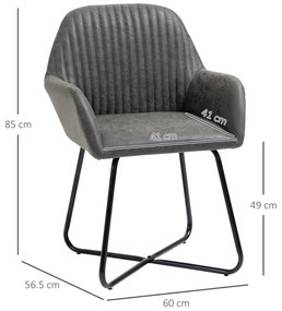 HOMCOM Set 2 Scaune Moderne Tapitate Imitație Piele Gri pentru Sufragerie Bucătărie sau Living 60x56.5x85cm | Aosom Romania