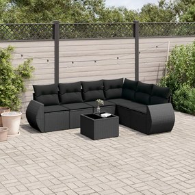 3221414 vidaXL Set canapele de grădină cu perne, 7 piese, negru, poliratan