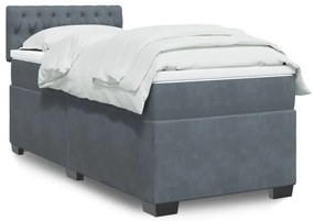 vidaXL Pat box spring cu saltea, gri închis, 100x200 cm, catifea