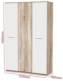 Dormitor Luiza 3U5P, culoare sonoma / alb, cu pat standard 160 x 200 cm, dulap cu 3 usi, comoda si 2 noptiere