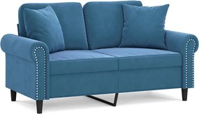 vidaXL Canapea cu 2 locuri cu pernuțe, albastru, 120 cm, catifea