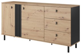 Comodă Madeira 2D3S (Stejar artisan + antracit Negru). 1071364