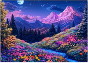 Tablou - Peisaj violet la lună plină (70x50 cm)