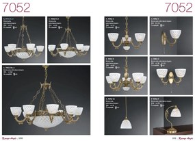 Candelabru cu 6 brate clasic design italian din alama, sticla 7052 RA-L. 7052/6+2