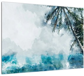 Tablou pe sticlă - Palmier lângă mare (70x50 cm)