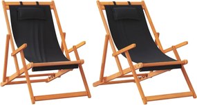 vidaXL Scaune de plajă pliante, 2 buc., negru, material textil
