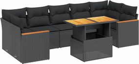 vidaXL Set mobilier de grădină cu perne, 8 piese, negru, poliratan