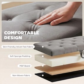 HOMCOM Pouf pentru ședere, suport pentru picioare, scaun, bancă mică, dulap pentru depozitare, gri | Aosom Romania