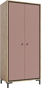 Dulap PARII PA01, stejar artisan/roz, PAL laminat, cu 2 usi, 89x54x196