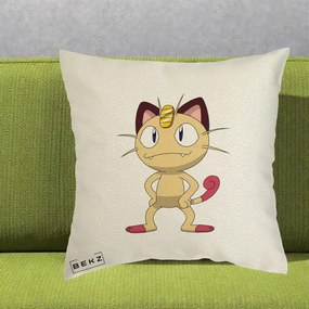 Perna Personalizata Meowth Pokemon, 40x40 cm, Ecru, Husa Detasabila, Perna Inclusa, BEKZ®