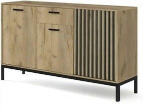 Comoda LAMINO KM-1, stejar/negru, PAL laminat/polipropilena, 154x40x84