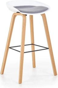 Scaun bar H86, gri/alb/stejar sonoma, stofa/plastic/lemn, 43x42x81 cm