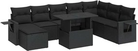 vidaXL Set mobilier de grădină cu perne, 9 piese, negru, poliratan
