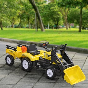 HOMCOM Tractor Copii pentru Copii de 3 Ani cu Pedale și Excavator, 167x41x52 cm, Galben | Aosom Romania