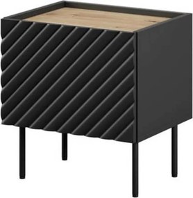 Set 2 noptiere ONDA, negru/stejar, PAL laminat, 50x40x54 cm