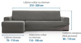 Huse super elastice HARMONIA gri canapea cu otoman stânga (l. 210 - 320 cm)