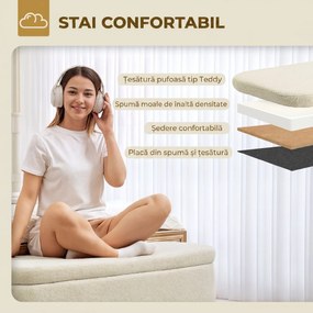 HOMCOM Banca de Depozitare de 65L din Material Teddy și Lemn, 120x42x45 cm, Bej | Aosom Romania