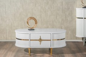 RESIGILAT- Măsuță de cafea cu riflaje și sertar, Alb/Auriu, 105x60x47cm