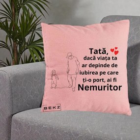 Cadou pentru Tata - Perna Personalizata Tata Nemuritor Joaca cu Mingea, 40x40 cm, Roz, Husa Detasabila, Perna Inclusa, BEKZ®