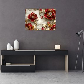 Tablou - Flori 3D Roșu-Auriu (70x50 cm)