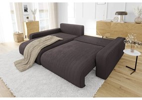 Colțar maro extensibil cu tapițerie din catifea reiată (cu colț variabil) Sara – Ropez