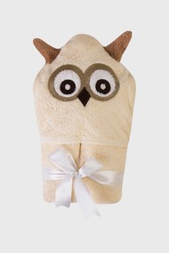 Prosop copii cu glugă Owl bej 80x80 cm