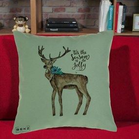 Perna Decorativa Ren Tis the Season to be Jolly, 40x40 cm, Verde, Husa Detasabila, Perna Inclusa, BEKZ®