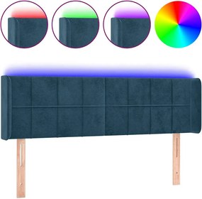 vidaXL Tăblie de pat cu LED, albastru închis, 147x16x78/88 cm, catifea